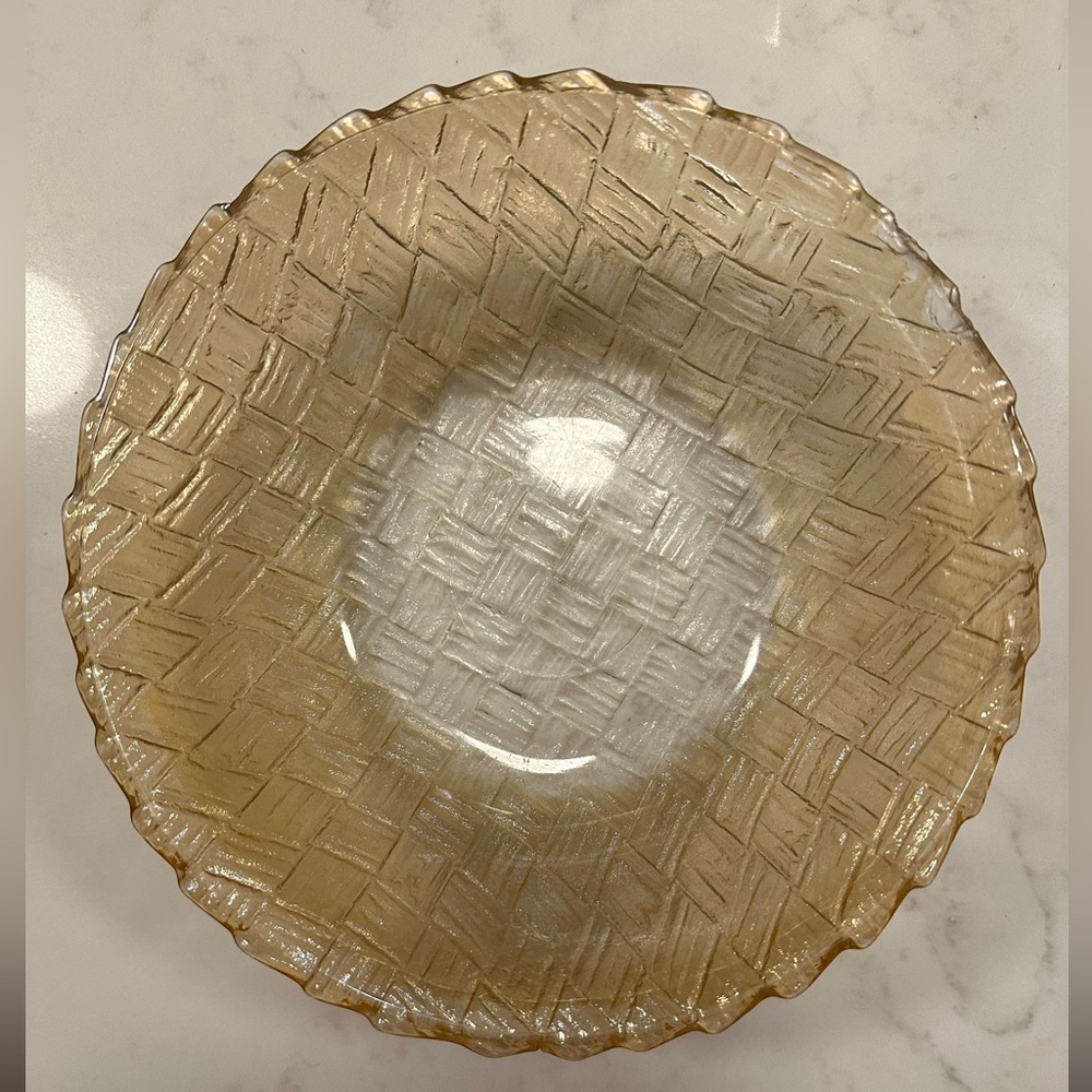 Indiana Glass marigold carnival Basket Weave Bowl